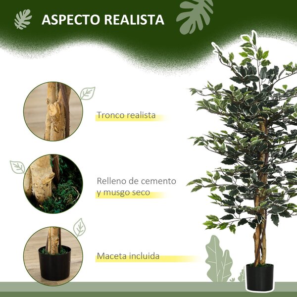 Umělý fikus HOMCOM s kmeny 130 cm s květináči a 702 realistickými listy pro domácí dekoraci obývacího pokoje a ložnice Ø15x130 cm Zelený | Aosom