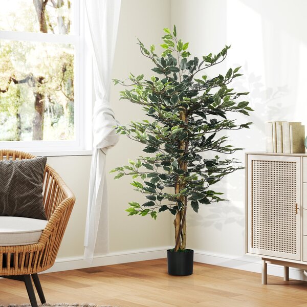 Umělý fikus HOMCOM s kmeny 130 cm s květináči a 702 realistickými listy pro domácí dekoraci obývacího pokoje a ložnice Ø15x130 cm Zelený | Aosom