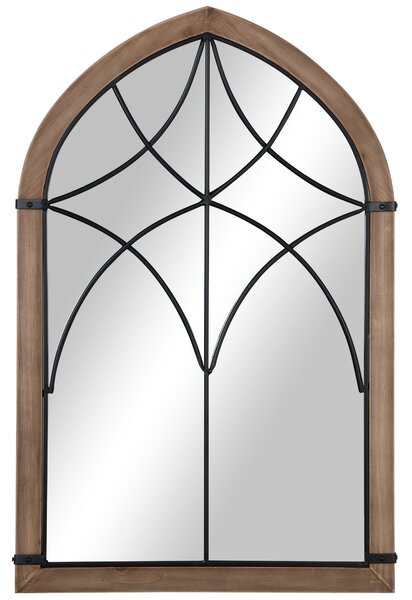 HOMCOM Dekorativní Dřevěné Zrcadlo na Zeď 93x60 cm Okenní Zrcadlo s 2 Háčky Vintage Styl pro Obývací Pokoj, Ložnici, Jídelnu a Předsíň Hnědé | Aosom