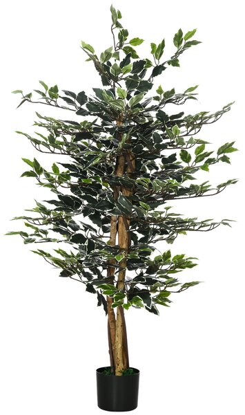 Umělý fikus HOMCOM s kmeny 130 cm s květináči a 702 realistickými listy pro domácí dekoraci obývacího pokoje a ložnice Ø15x130 cm Zelený | Aosom