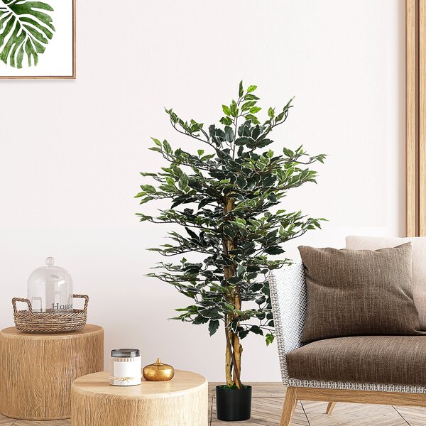 Umělý fikus HOMCOM s kmeny 130 cm s květináči a 702 realistickými listy pro domácí dekoraci obývacího pokoje a ložnice Ø15x130 cm Zelený | Aosom
