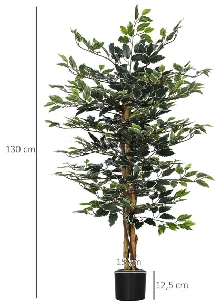 Umělý fikus HOMCOM s kmeny 130 cm s květináči a 702 realistickými listy pro domácí dekoraci obývacího pokoje a ložnice Ø15x130 cm Zelený | Aosom