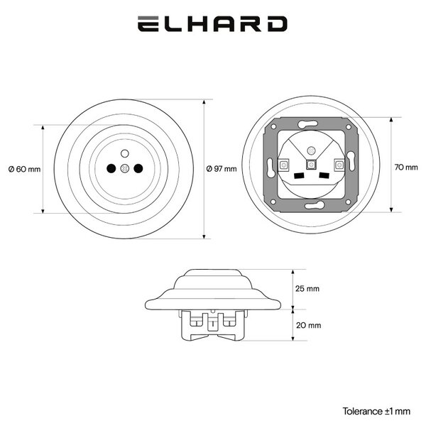 Elhard Kulatá keramická zásuvka, bílá - kompletní set KV6000W