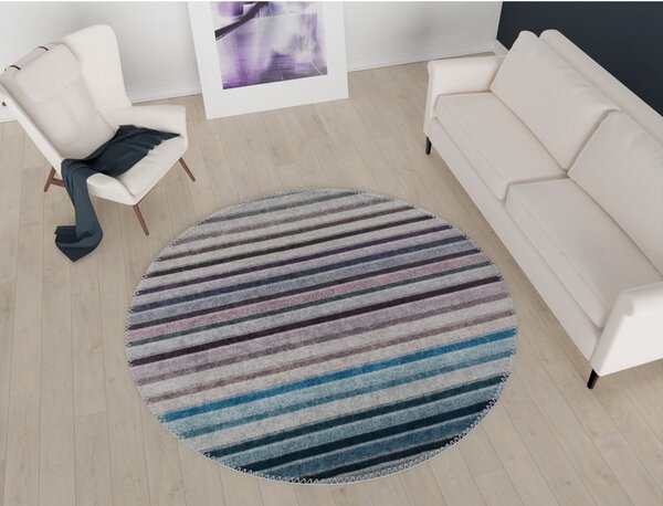 Modro-šedý pratelný kulatý koberec ø 120 cm – Vitaus