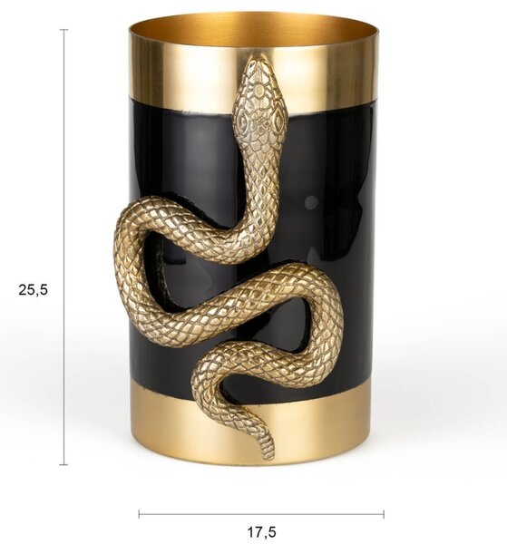 Černá kovová váza Bold Monkey Never Hurt A Snake 25,5 cm se zlatými detaily