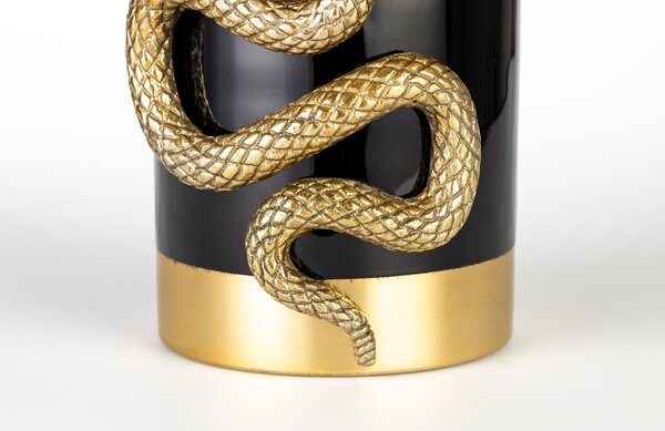 Černá kovová váza Bold Monkey Never Hurt A Snake 25,5 cm se zlatými detaily