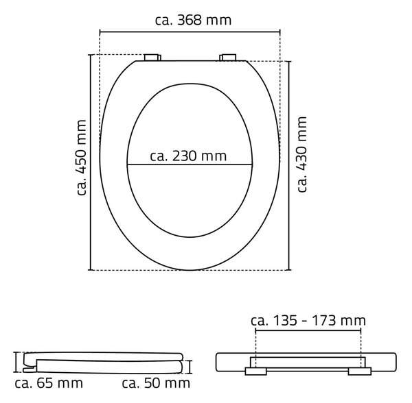 Ridder WC sedátko, soft close, duroplast - zvýšené o 5 cm, A0070700, 45 × 37,4 cm, MK45346