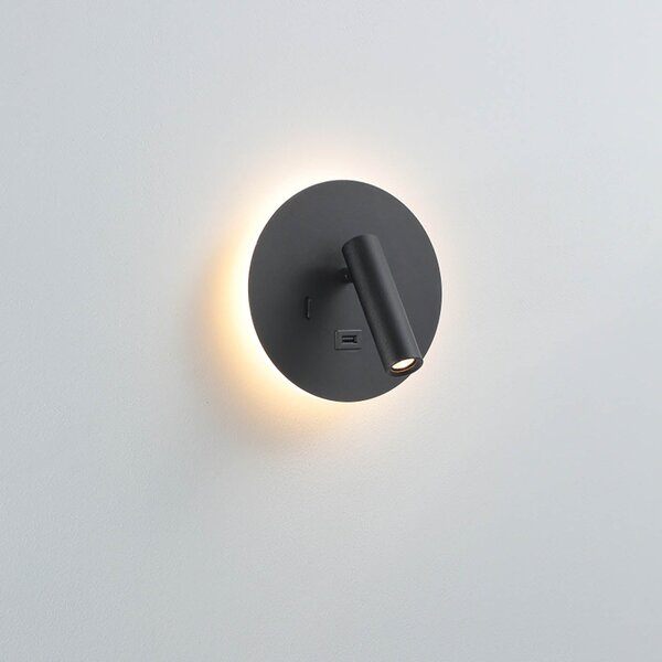 Ambient reading spot LED nástěnné svítidlo s USB kulaté Černá