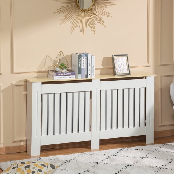 HOMCOM Kryt na radiátor 152x19x83 cm MDF s protiskluzovým zařízením Moderní design pro obývací pokoj a ložnici Bílá | Aosom
