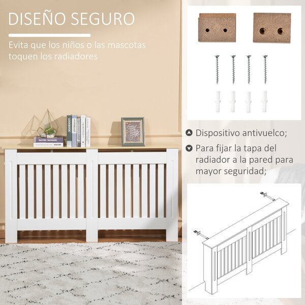 HOMCOM Kryt na radiátor 152x19x83 cm MDF s protiskluzovým zařízením Moderní design pro obývací pokoj a ložnici Bílá | Aosom