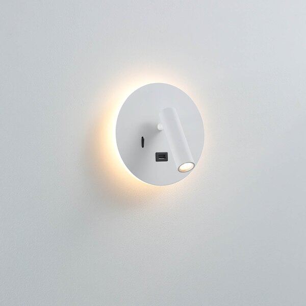 Ambient reading spot LED nástěnné svítidlo s USB kulaté Černá