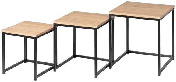 SADA ODKLÁDACÍCH STOLKŮ, přírodní barvy, černá, kov, kompozitní dřevo, MID.YOU - Online Only konferenční stolky, Online Only