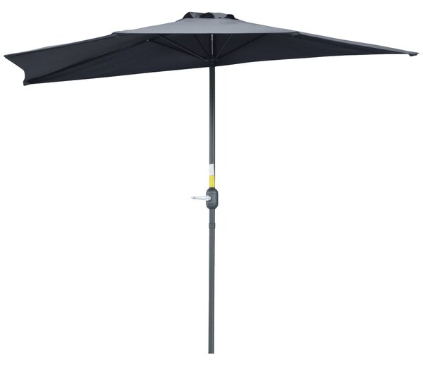 Outsunny Slunečník 270x138x236 cm se kličkou a půlkruhovým tvarem pro venkovní použití, terasa, patio, bazén Šedý | Aosom