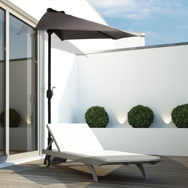 Outsunny Slunečník 270x138x236 cm se kličkou a půlkruhovým tvarem pro venkovní použití, terasa, patio, bazén Šedý | Aosom