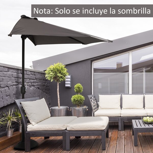 Outsunny Slunečník 270x138x236 cm se kličkou a půlkruhovým tvarem pro venkovní použití, terasa, patio, bazén Šedý | Aosom