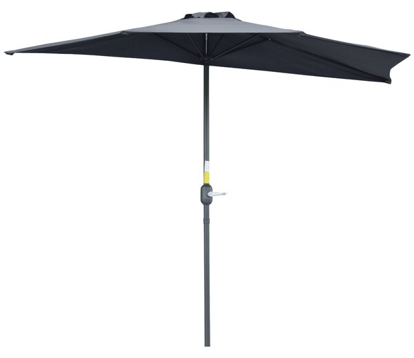 Outsunny Slunečník 270x138x236 cm se kličkou a půlkruhovým tvarem pro venkovní použití, terasa, patio, bazén Šedý | Aosom