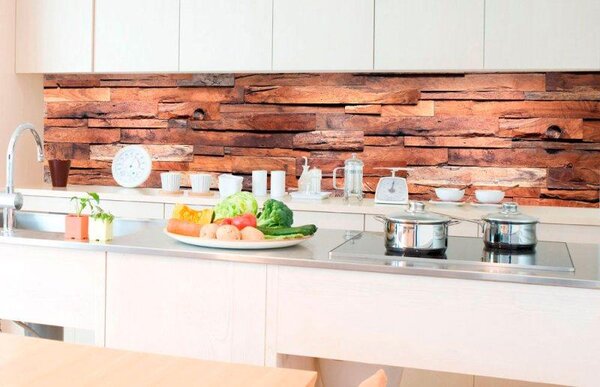 Samolepící tapety za kuchyňskou linku, rozměr 350 cm x 60 cm, dřevěná stěna, DIMEX KI-350-063