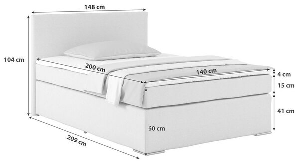 Postel Boxspring Nero, 140x200 cm, šedá