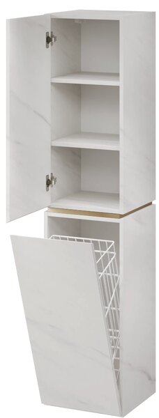 Szynaka Vysoká koupelnová skříňka s košem na prádlo Letto 06 bílý mramor/zlatá