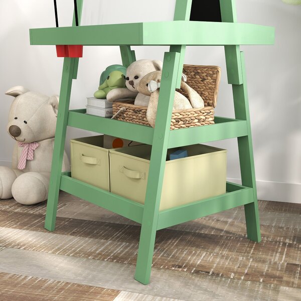 AIYPLAY Dětský easel 3v1 Magnetická oboustranná tabule s papírovým válcem a úložnými košíky 59x48x118 cm Zelená | Aosom