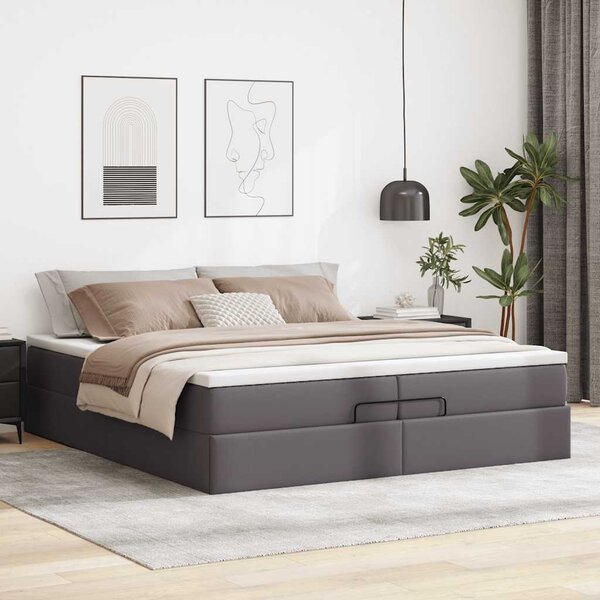 Osmanský rám postele s matrací šedá 200x200cm umělá kůže 3311059