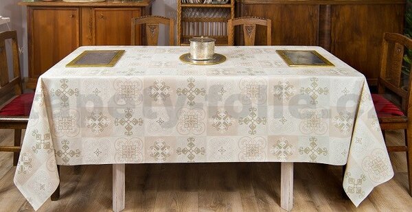 Ubrus PVC metráž 673531, šířka 140 cm, ornamenty v kostce, IMPOL TRADE