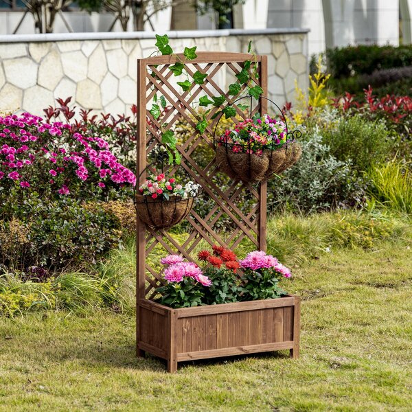 Outsunny Květináč s Trellis - Dřevěný květináč s Lezeckým Rámem pro Rostliny na Terase nebo Balkónu 60x30x122 cm Přírodní | Aosom