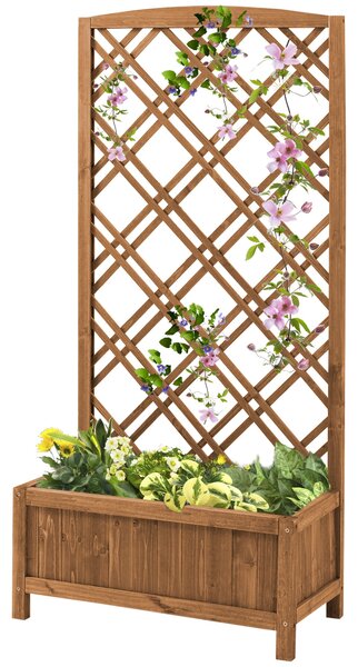 Outsunny Květináč s Trellis - Dřevěný květináč s Lezeckým Rámem pro Rostliny na Terase nebo Balkónu 60x30x122 cm Přírodní | Aosom