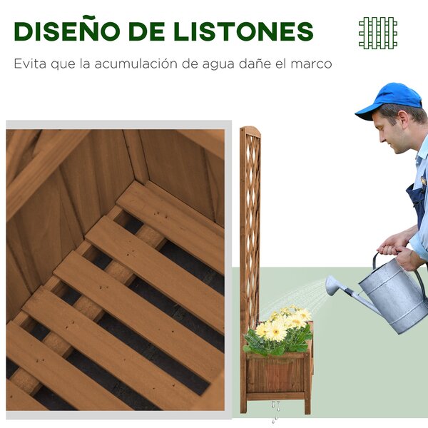 Outsunny Květináč s Trellis - Dřevěný květináč s Lezeckým Rámem pro Rostliny na Terase nebo Balkónu 60x30x122 cm Přírodní | Aosom