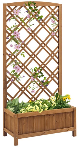 Outsunny Květináč s Trellis - Dřevěný květináč s Lezeckým Rámem pro Rostliny na Terase nebo Balkónu 60x30x122 cm Přírodní | Aosom