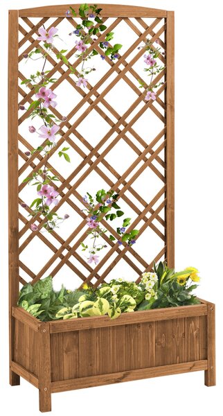 Outsunny Květináč s Trellis - Dřevěný květináč s Lezeckým Rámem pro Rostliny na Terase nebo Balkónu 60x30x122 cm Přírodní | Aosom