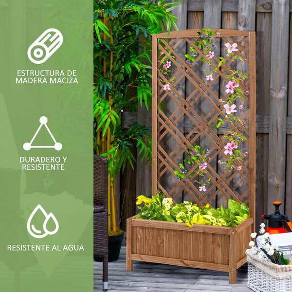 Outsunny Květináč s Trellis - Dřevěný květináč s Lezeckým Rámem pro Rostliny na Terase nebo Balkónu 60x30x122 cm Přírodní | Aosom