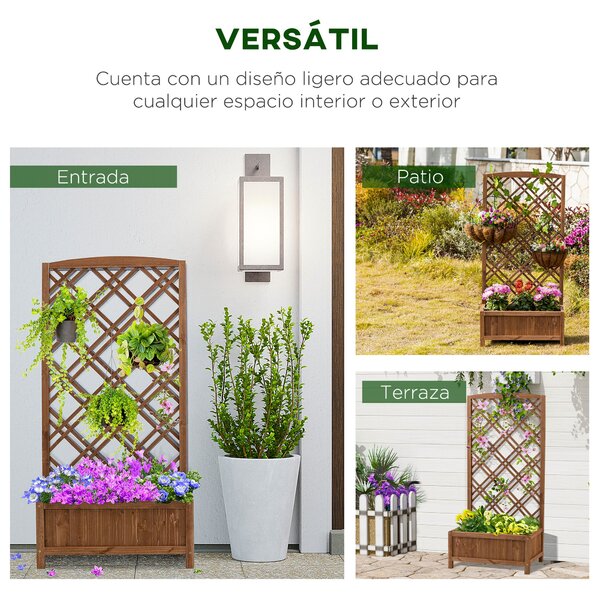 Outsunny Květináč s Trellis - Dřevěný květináč s Lezeckým Rámem pro Rostliny na Terase nebo Balkónu 60x30x122 cm Přírodní | Aosom