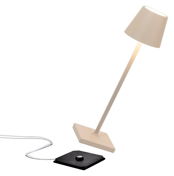 Zafferano Poldina micro akumulátorová lampa IP65 písková, stmívatelný, Krémová / jantar, Hliník, Moderní