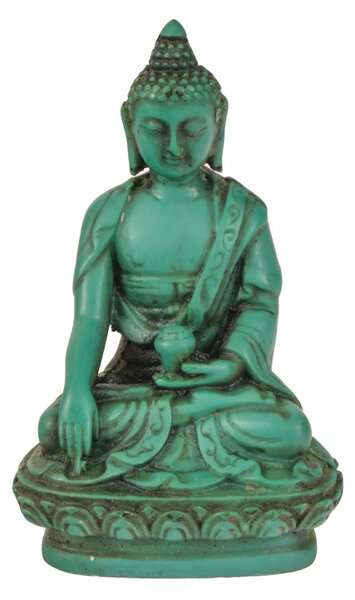 Buddha Šákjamuni, tyrkysový, pryskyřice, 9cm