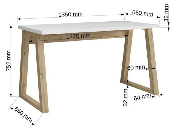 ADRK PC stůl IWO W-ART, bílá/dub artisan