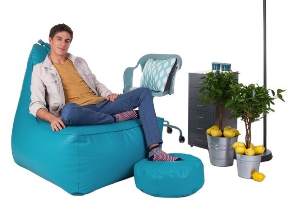 Sedací pytel s taburetem Glory XXXL (modrá). Akce -27%