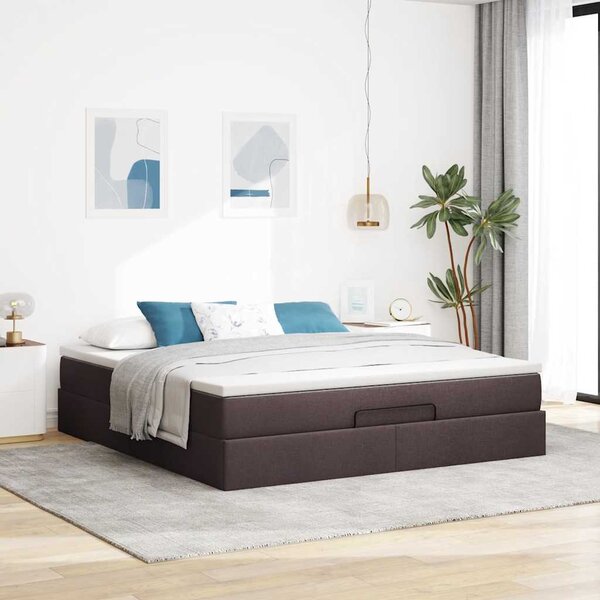 Osmanský rám postele s matrací tmavě hnědá 160x200cm textil 3311123