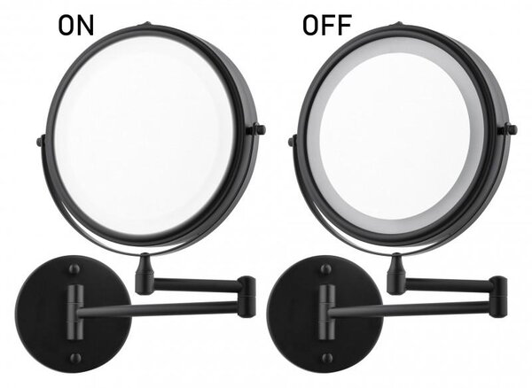 Erga Eda, LED osvětlené kosmetické zrcadlo na make-up ø20 cm, černá matná, ERG-YKA-CH.EDA-BLK