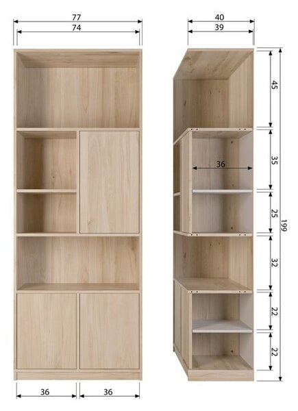 Modulární knihovna v dekoru dubu v přírodní barvě 77x199 cm Modulair – vtwonen