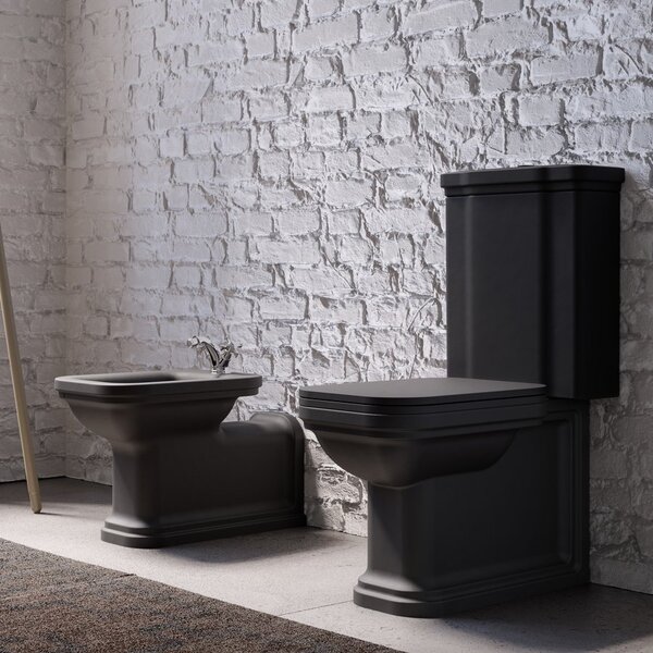 Kerasan Kerasan, WALDORF WC kombi mísa 40x68cm, spodní/zadní odpad, černá mat, 411731