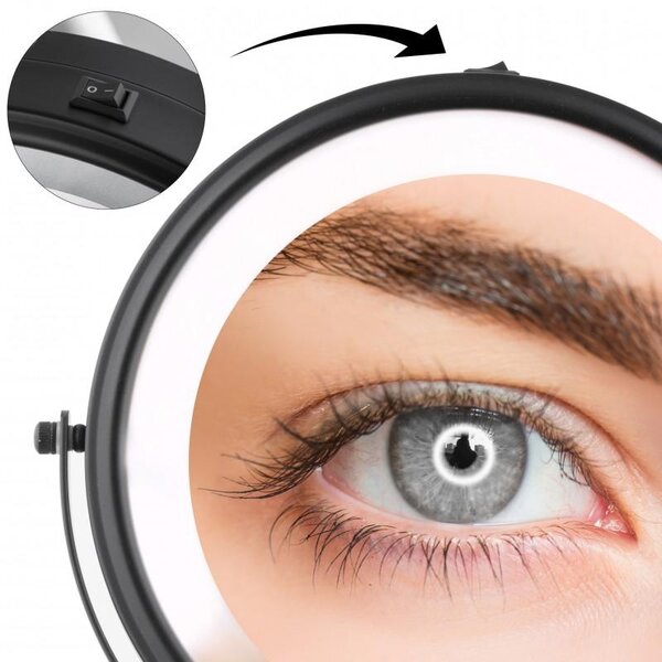 Erga Eda, LED osvětlené kosmetické zrcadlo na make-up ø20 cm, černá matná, ERG-YKA-CH.EDA-BLK
