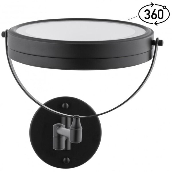 Erga Eda, LED osvětlené kosmetické zrcadlo na make-up ø20 cm, černá matná, ERG-YKA-CH.EDA-BLK