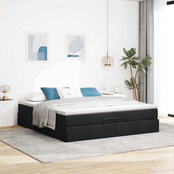 Osmanský rám postele s matrací černý 200x200cm textil 3311136