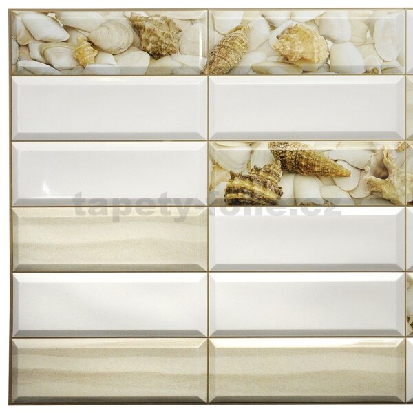 Obkladové panely 3D PVC TP10014005, cena za kus, rozměr 955 x 480 mm, obklad bílý s mušlemi, GRACE