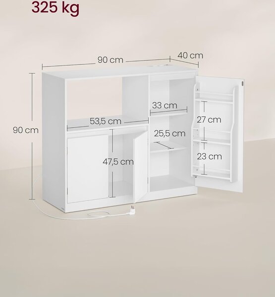 SONGMICS Kuchyňský regál s integrovanou napájecí lištou Vasagle Morja 90 cm bílý