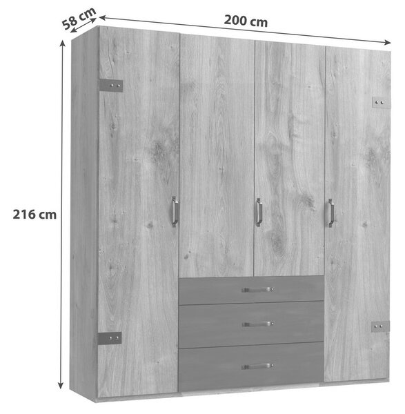 Skříň s otočnými dveřmi DETROIT šířka 200cm