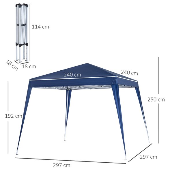 Skládací stan Outsunny 2,4x2,4m, zahradní altán, voděodolný, rychloupínací design, ocelový rám a Oxfordská tkanina pro venkovní použití, modrý | Aosom