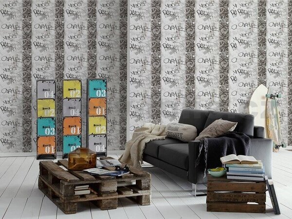 Papírové tapety na zeď Boys & Girls 36986-3, graffiti černobílé, rozměr 10,05 m x 0,53 m, A.S.Création