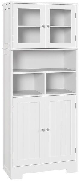 HOMCOM Kuchyňský Regál se Skříňkovými Dveřmi a Otevíratelnými Přihrádkami 60x30x145,5 cm Bílý | Aosom